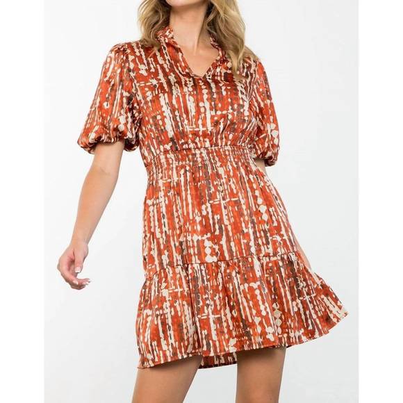 THML chocolate brown suede feel front zip puff sleeve dress